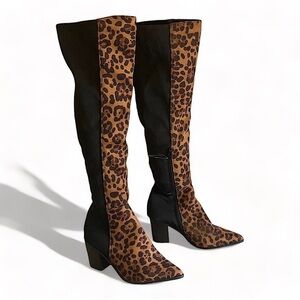 Over the Knee Slouchy Heeled Boots Animal print Slouchy Stretch, 2” Heel…